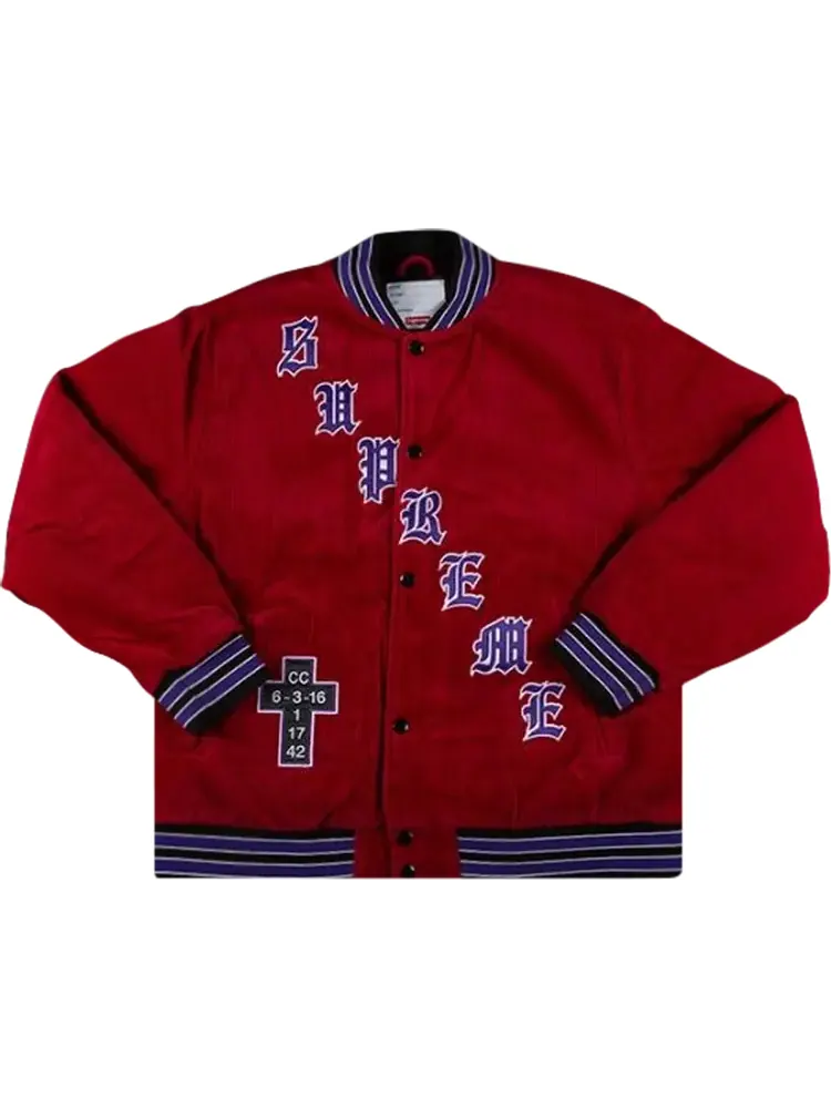 Куртка Supreme Old English Corduroy Varsity Jacket 'Red' — изображение 1 из 1, красный