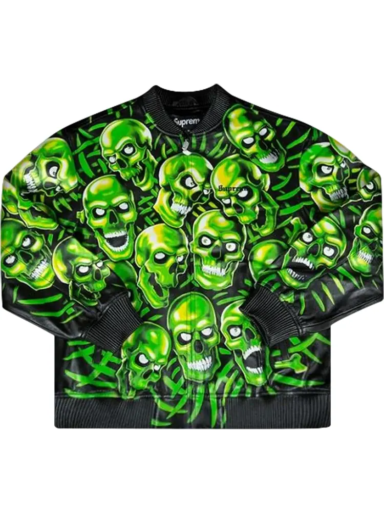 Куртка-бомбер Supreme Skull Pile Leather — изображение 1 из 1, зеленый