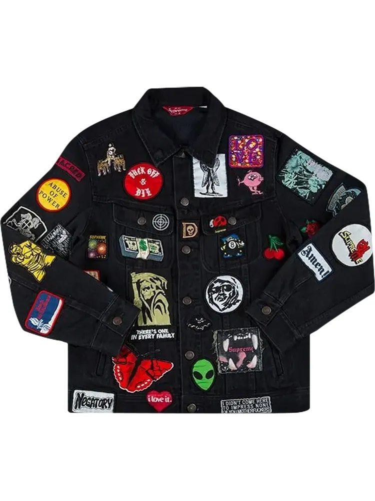 Куртка Supreme Patches Denim Trucker Jacket 'Black' — изображение 1 из 1, черный