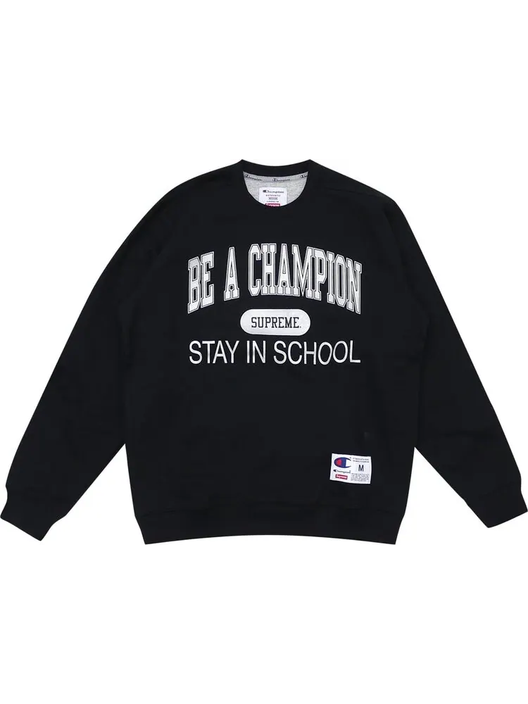 Толстовка Supreme x Champion Stay In School Crewneck 'Black' — изображение 1 из 1, черный