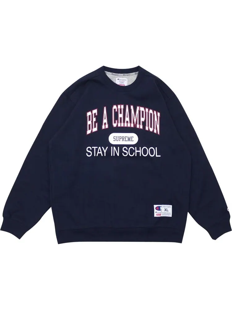 Толстовка Supreme x Champion Stay In School Crewneck 'Navy' — изображение 1 из 1, синий