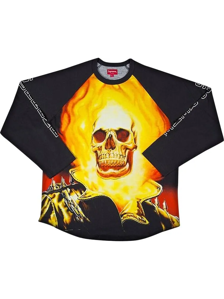 Лонгслив Supreme Ghost Rider Raglan Long-Sleeve Top 'Black' — изображение 1 из 1, черный