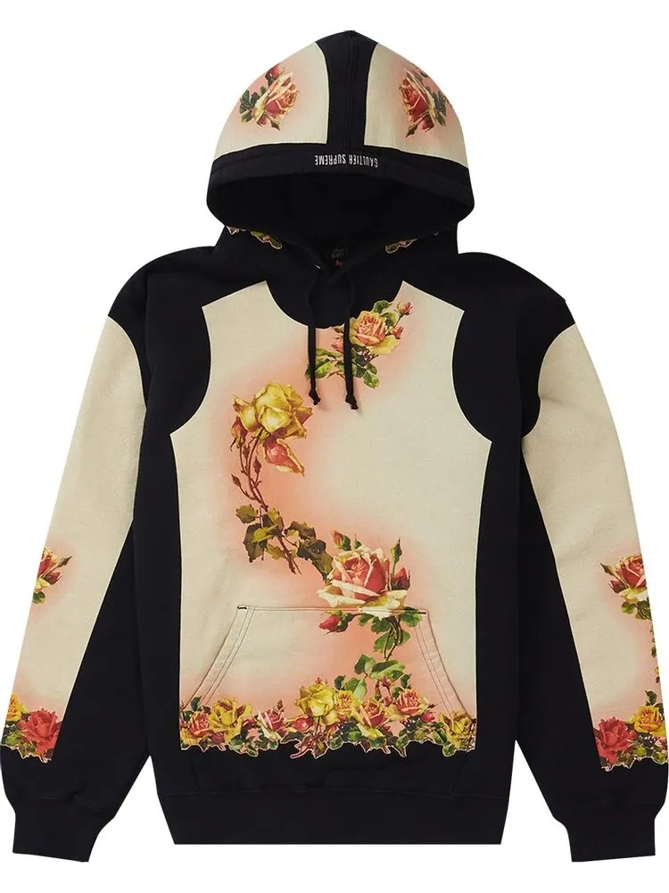 Толстовка Supreme x Jean Paul Gaultier Floral Print Hooded Sweatshirt 'Black' — изображение 1 из 1, черный