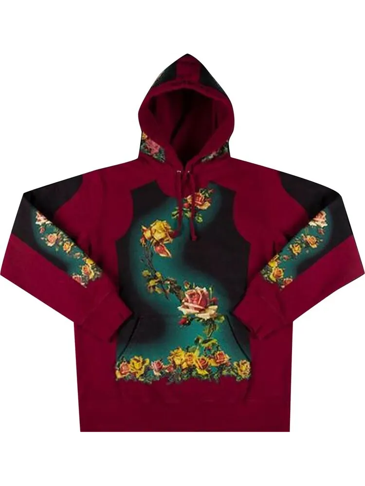 Толстовка Supreme x Jean Paul Gaultier Floral Print Hooded Sweatshirt 'Cardinal' — изображение 1 из 1, красный