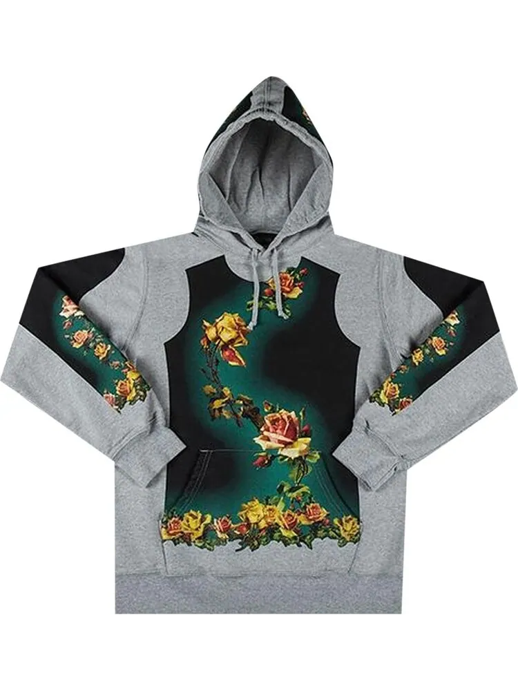 Толстовка Supreme x Jean Paul Gaultier Floral Print Hooded Sweatshirt 'Grey' — изображение 1 из 1, серый
