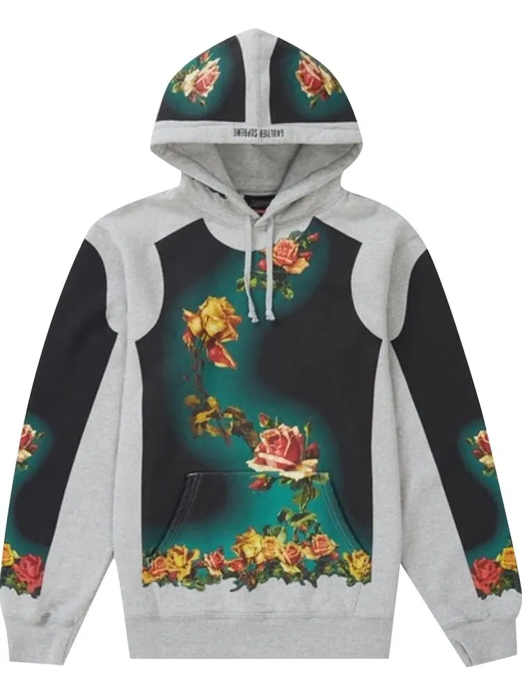 Толстовка Supreme x Jean Paul Gaultier Floral Print Hooded Sweatshirt 'Heather Grey' — изображение 1 из 1, серый