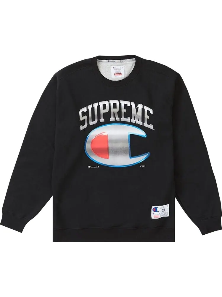Толстовка Supreme x Champion Chrome Crewneck 'Black' — изображение 1 из 1, черный