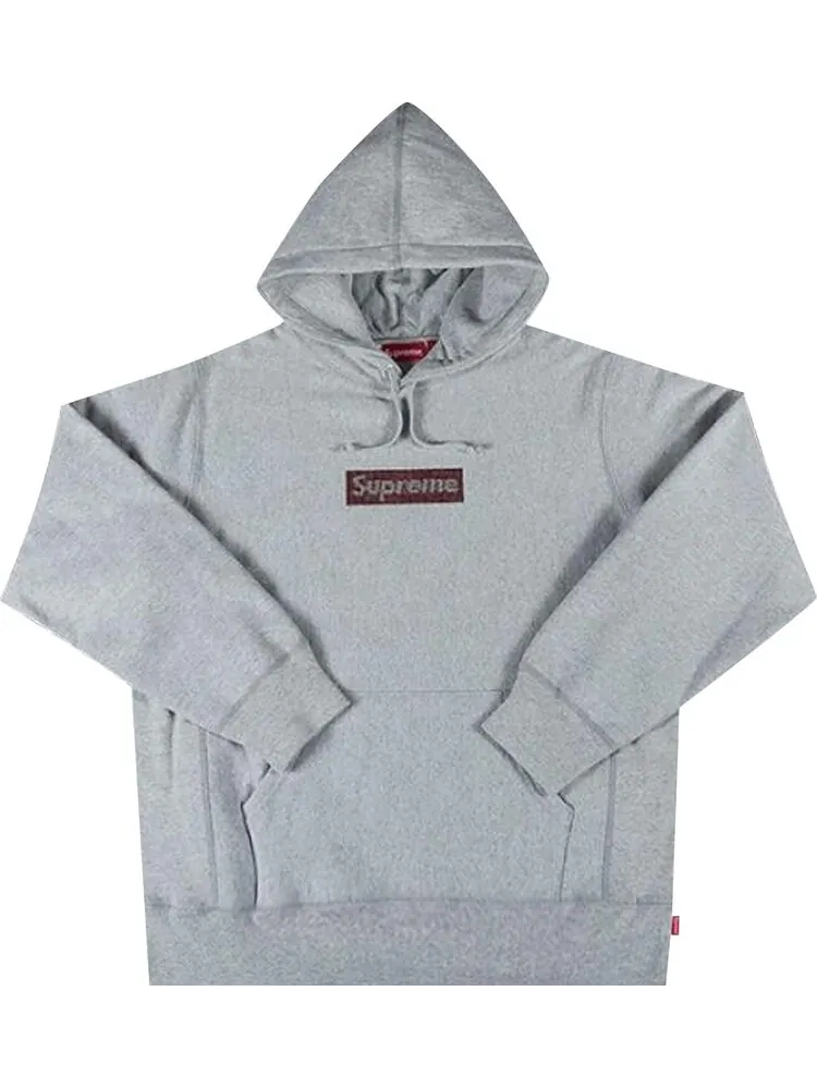 Толстовка Supreme x Swarovski Box Logo Hooded Sweatshirt 'Heather Grey' — изображение 1 из 1, серый