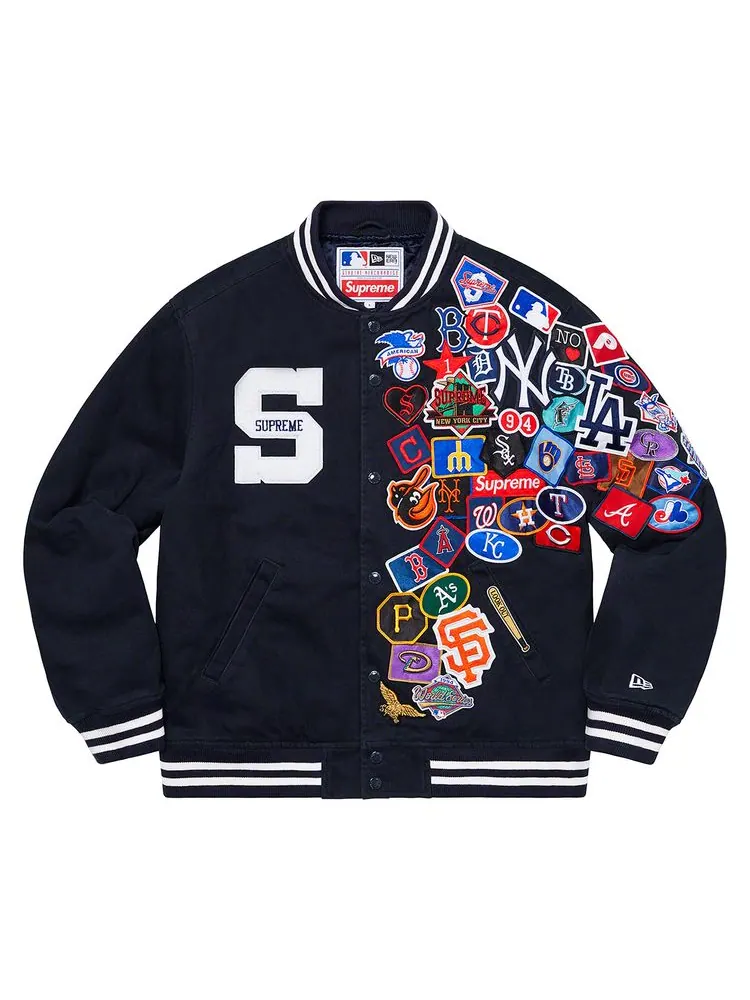 Куртка Supreme x New Era x MLB Varsity Jacket 'Navy' — изображение 1 из 2, темно-синий