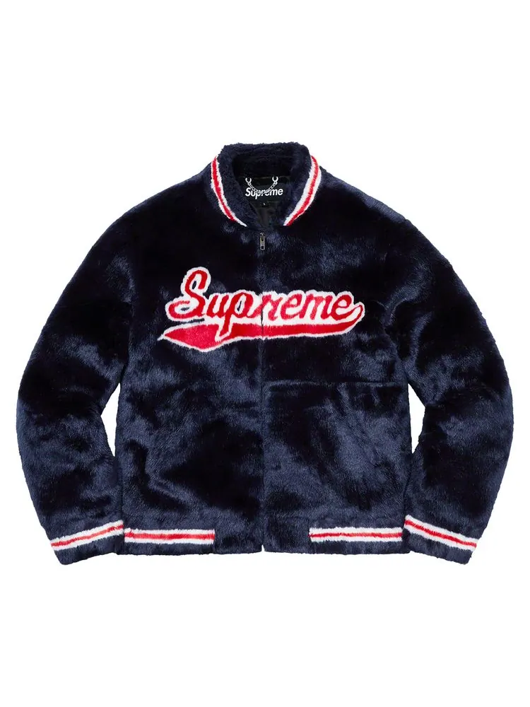 Куртка Supreme Faux Fur Varsity Jacket 'Navy' — изображение 1 из 2, темно-синий