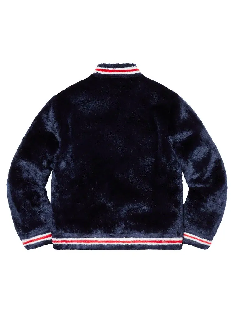 Куртка Supreme Faux Fur Varsity Jacket 'Navy' — изображение 2 из 2, темно-синий