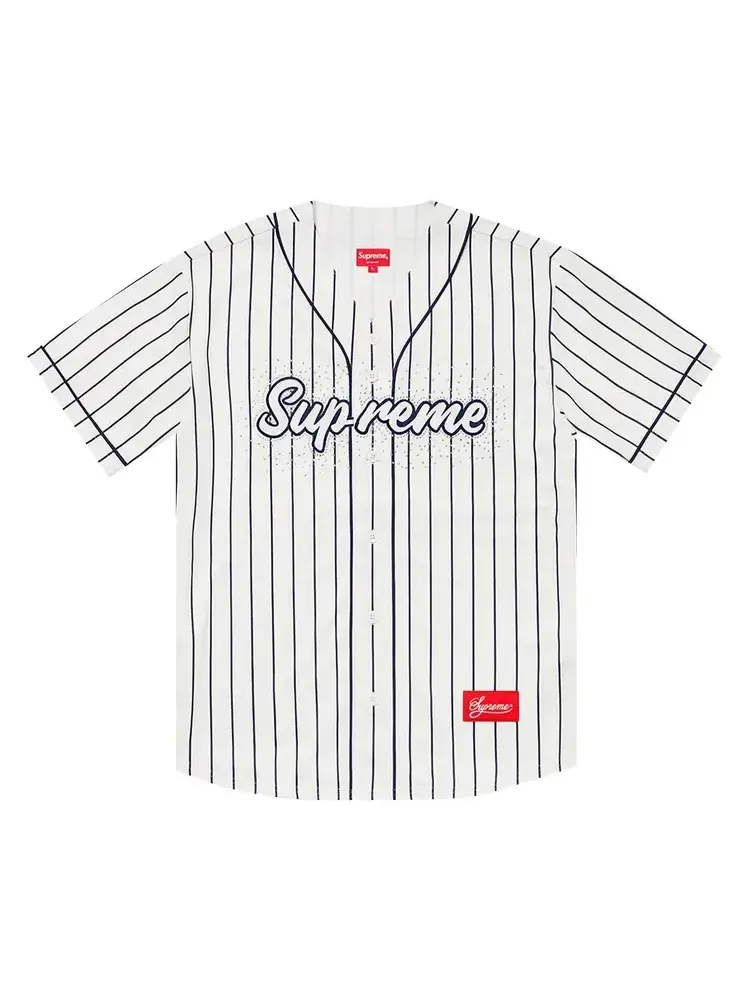 Бейсбольная майка Supreme с стразами в полоску — изображение 1 из 2, белый
