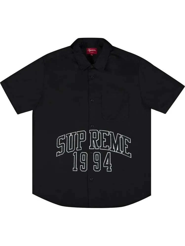 Рубашка Supreme Arc Logo Short-Sleeve Work Shirt 'Black' — изображение 1 из 2, черный