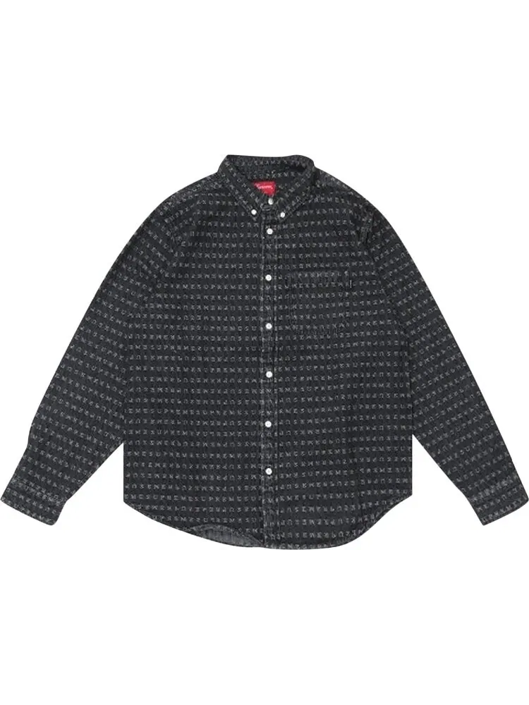 Рубашка Supreme Jacquard Logos Denim Shirt 'Black' — изображение 1 из 1, черный