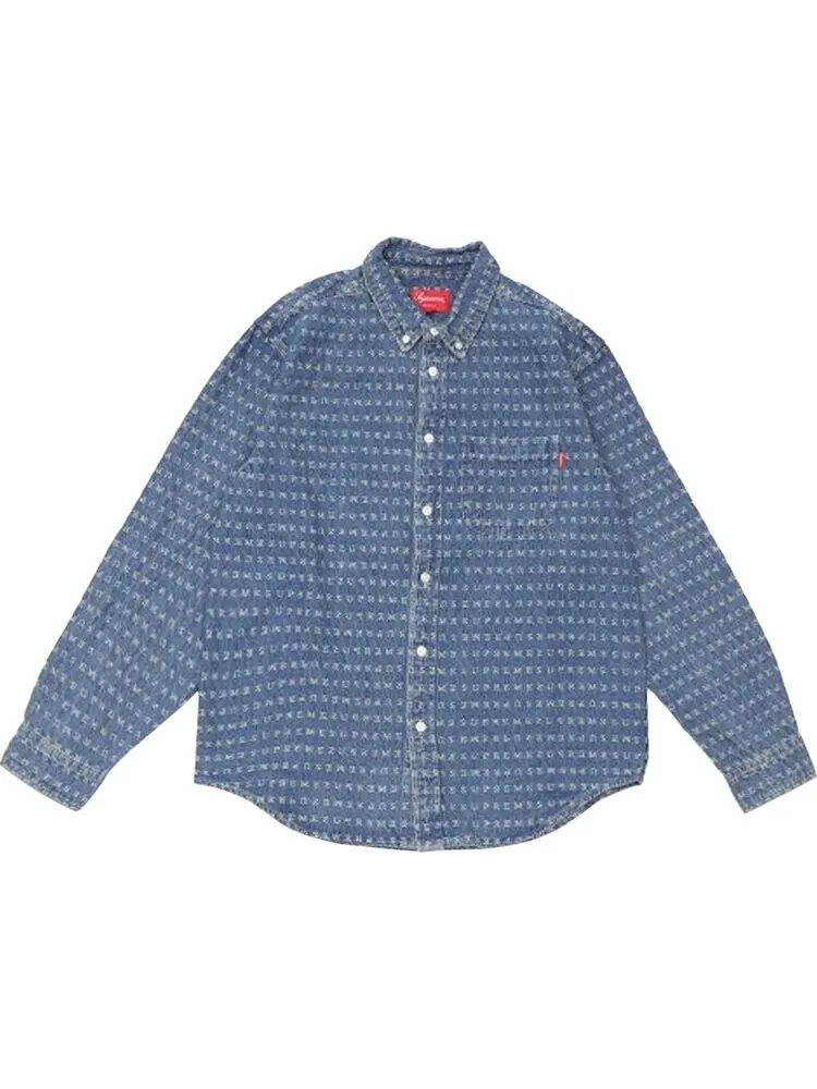 Рубашка Supreme Jacquard Logos Denim Shirt 'Blue' — изображение 1 из 1, синий