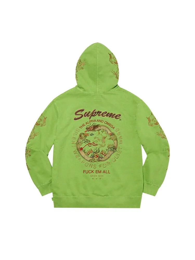 Толстовка Supreme Dragon Overdyed Hooded Sweatshirt Lime — изображение 2 из 2, лаймовый