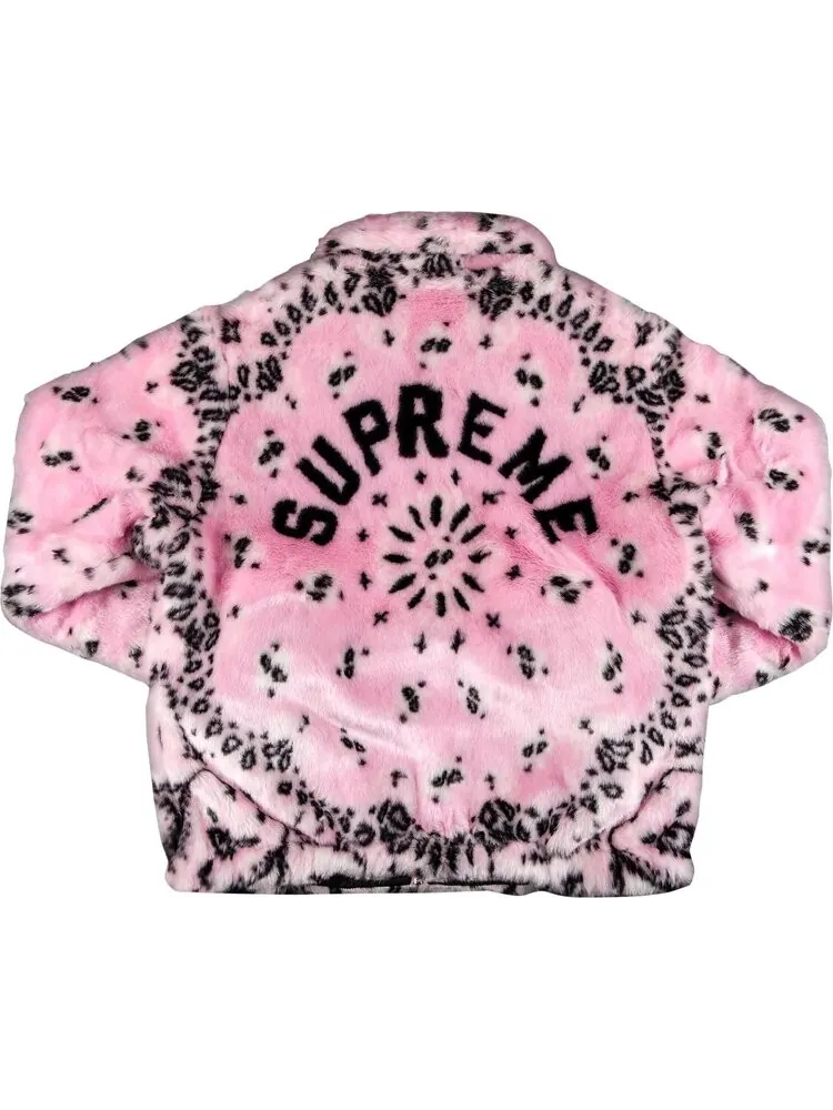 Куртка Supreme Bandana Faux Fur Bomber Jacket 'Pink' — изображение 2 из 3, розовый