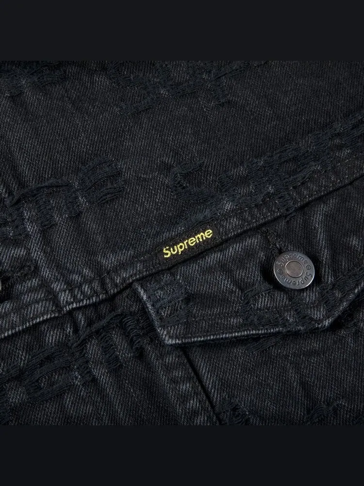 Куртка Supreme Frayed Logos Denim Trucker Jacket 'Black' — изображение 3 из 3, черный
