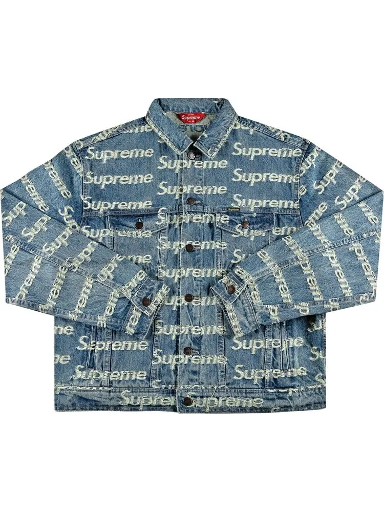 Куртка Supreme Frayed Logos Denim Trucker Jacket Blue — изображение 1 из 3, синий