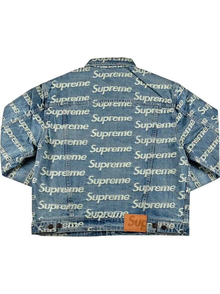 Куртка Supreme Frayed Logos Denim Trucker Jacket Blue — изображение 2 из 3, синий