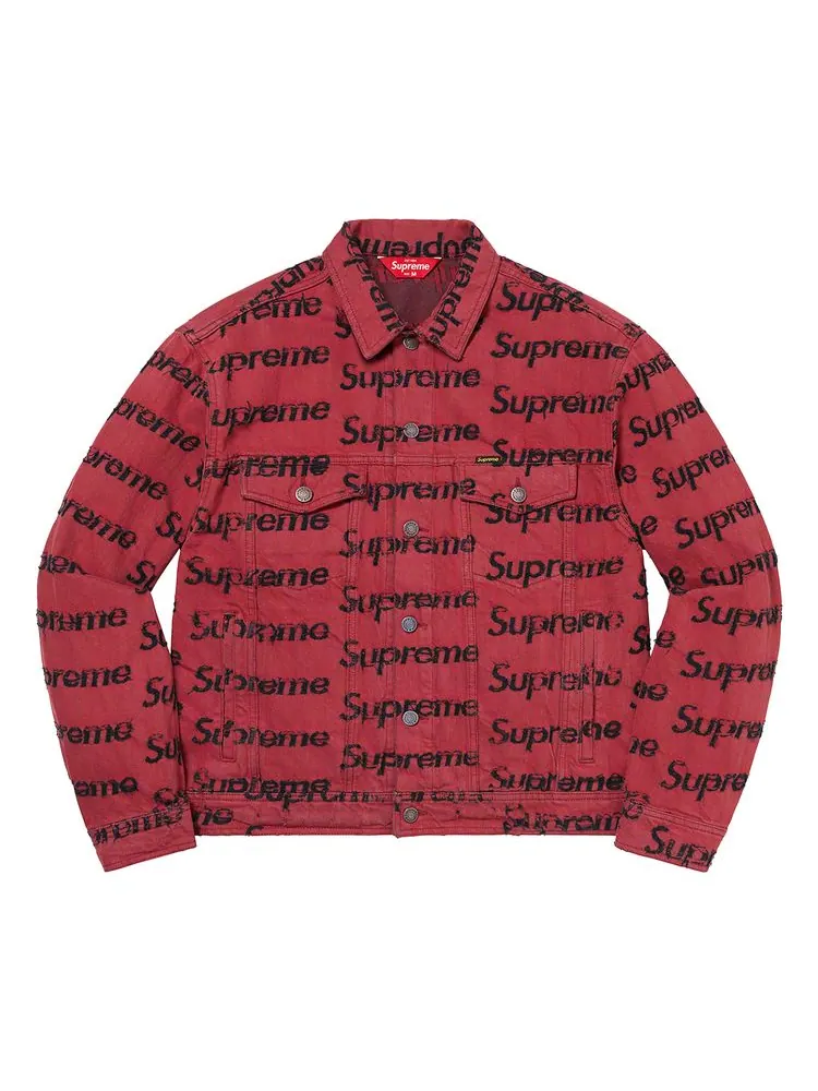 Куртка Supreme Frayed Logos Denim Trucker Jacket 'Red' — изображение 1 из 2, красный