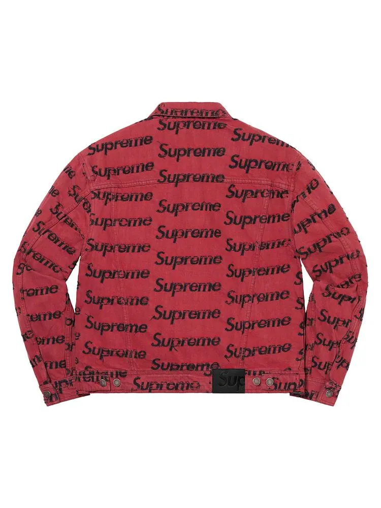 Куртка Supreme Frayed Logos Denim Trucker Jacket 'Red' — изображение 2 из 2, красный