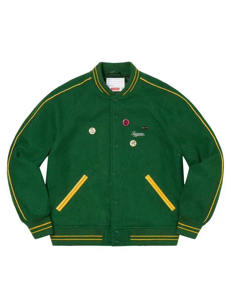 Куртка Supreme x Jamie Reid It's All Bollocks Varsity Jacket 'Dark Green' — изображение 1 из 2, темный зеленый