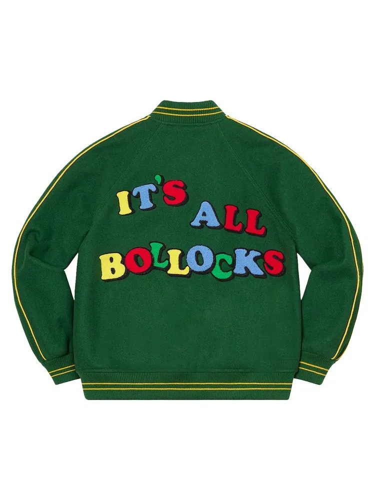Куртка Supreme x Jamie Reid It's All Bollocks Varsity Jacket 'Dark Green' — изображение 2 из 2, темный зеленый