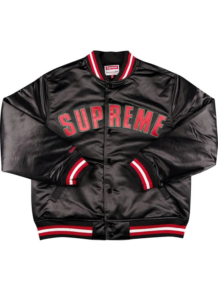 Куртка Supreme x Mitchell And Ness Satin Varsity Jacket 'Black' — изображение 1 из 3, черный