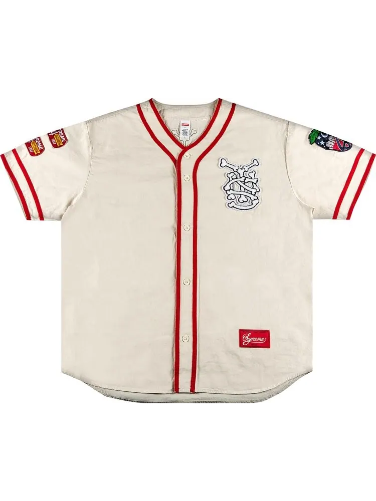 Футболка Supreme Patches Denim Baseball Jersey 'Natural' — изображение 1 из 3, загар