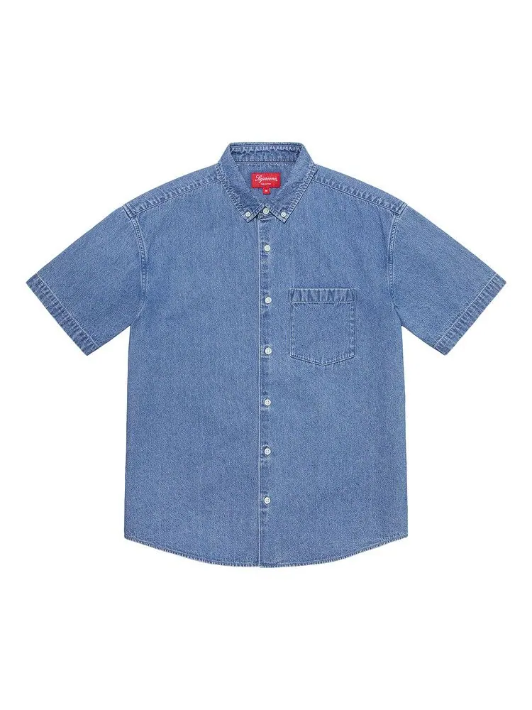 Рубашка Supreme Embossed Denim Short-Sleeve Shirt — изображение 1 из 2, синий