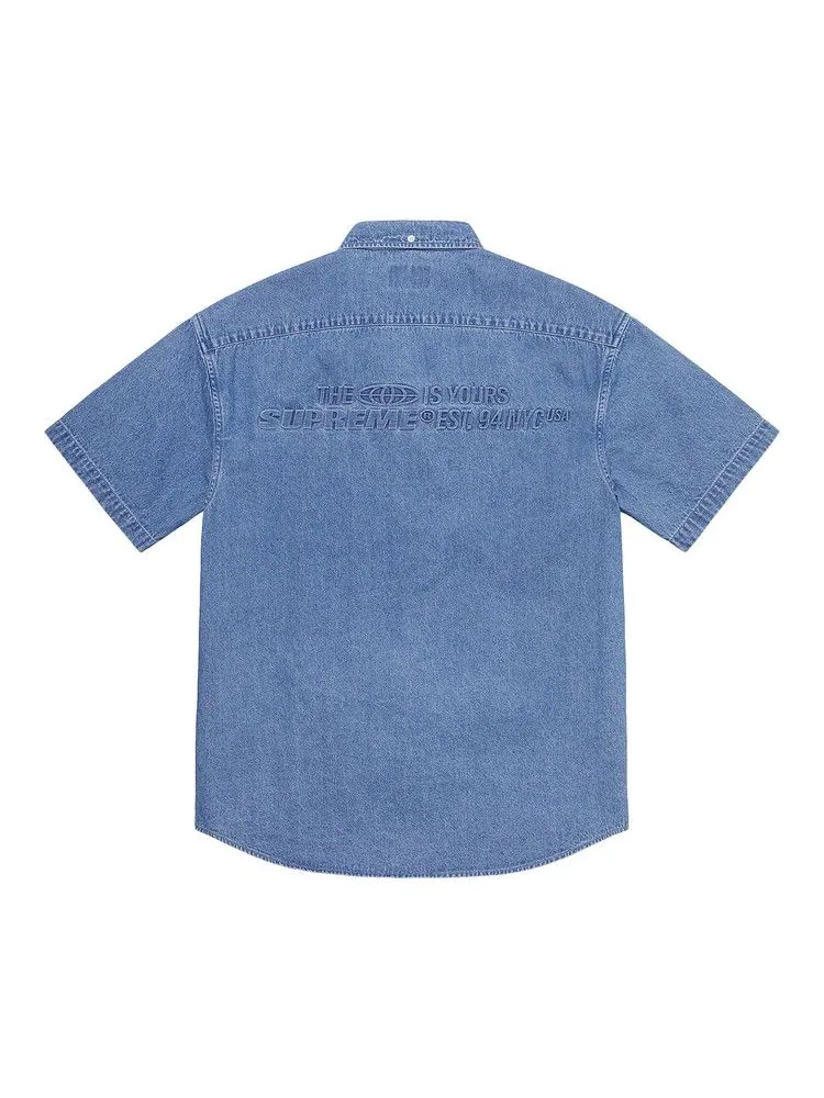 Рубашка Supreme Embossed Denim Short-Sleeve Shirt — изображение 2 из 2, синий