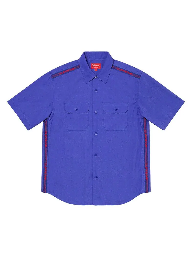 Рубашка Supreme Logo Rib Short-Sleeve Work Shirt, Dusty Royal — изображение 1 из 1, синий