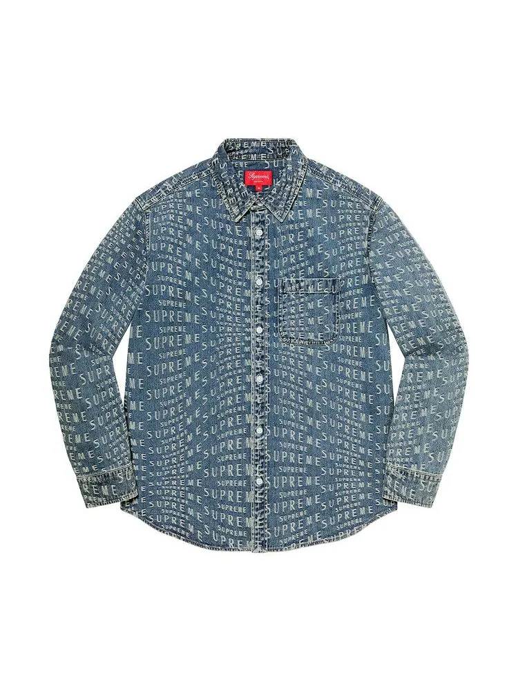 Рубашка Supreme Wrap Jacquard Logos Denim Shirt — изображение 1 из 1, синий