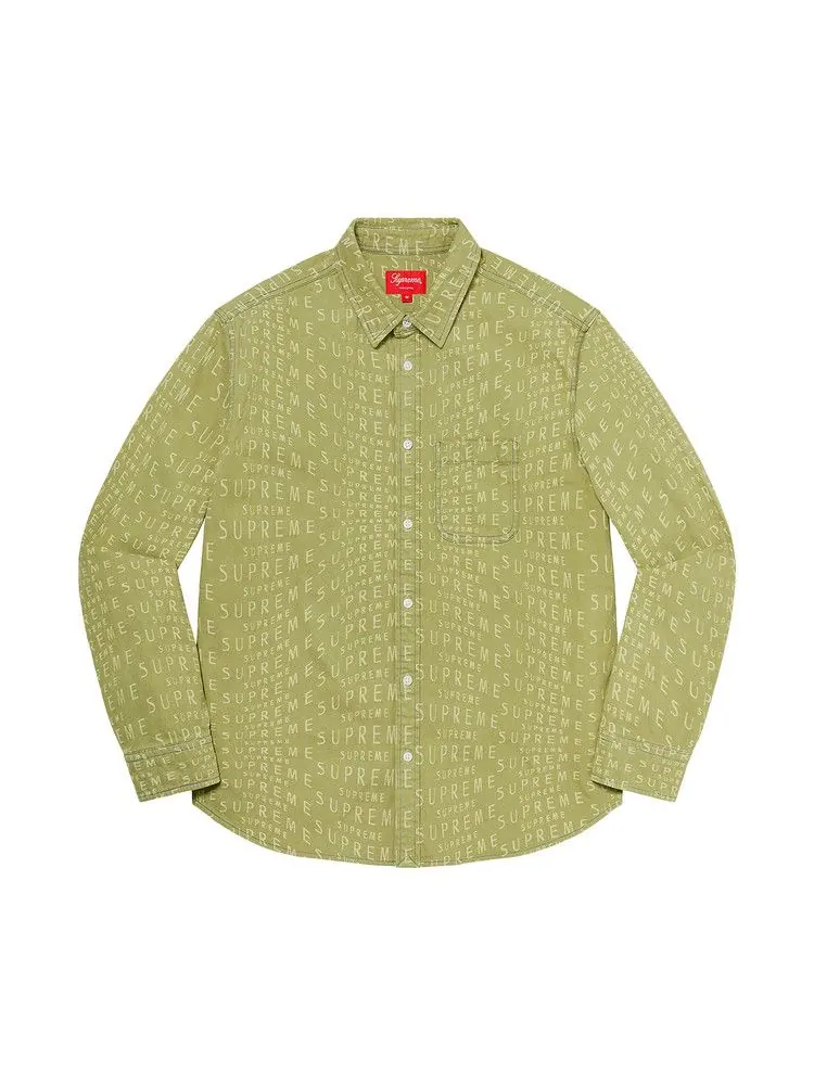 Рубашка Supreme Wrap Jacquard Logos Denim Shirt — изображение 1 из 1, шалфейный