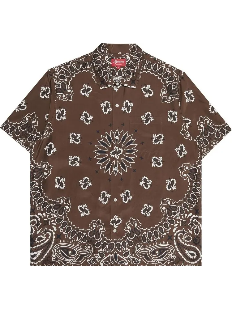 Рубашка Supreme Bandana Silk Short-Sleeve Shirt 'Brown' — изображение 1 из 3, коричневый