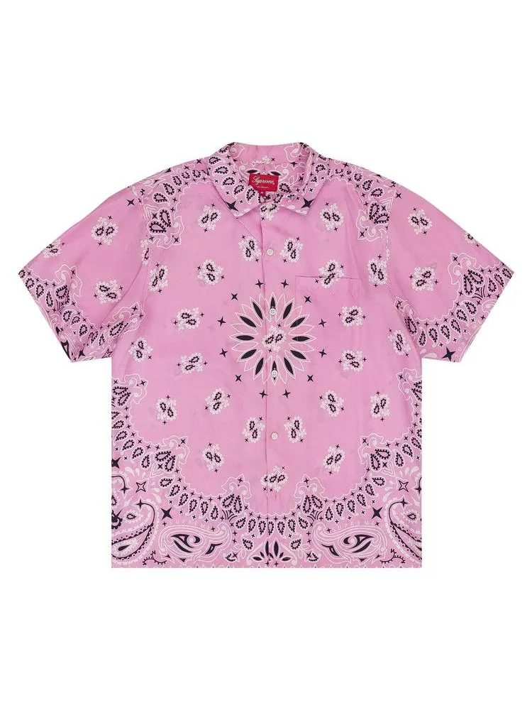Рубашка Supreme Bandana Silk Short-Sleeve Shirt — изображение 1 из 2, розовый