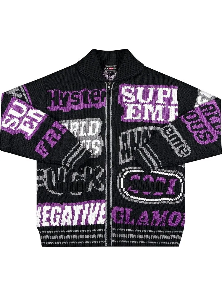Свитер Supreme x Hysteric Glamour Logos Zip Up Sweater 'Black' — изображение 1 из 3, черный