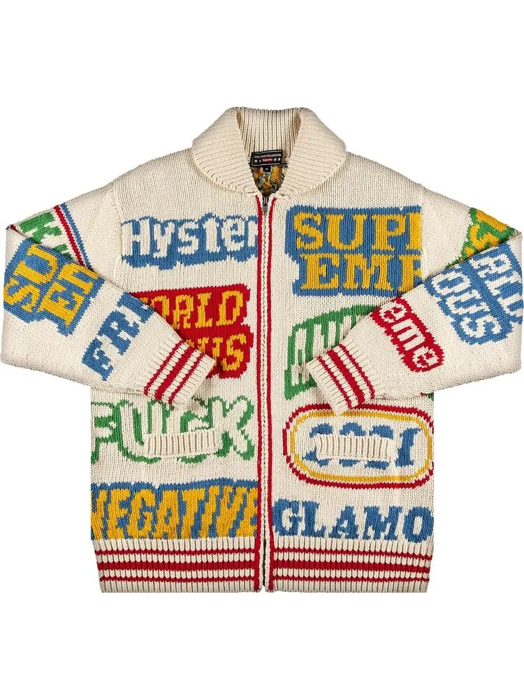 Свитер Supreme x Hysteric Glamour Logos Zip Up Sweater 'Natural' — изображение 1 из 3, бежевый