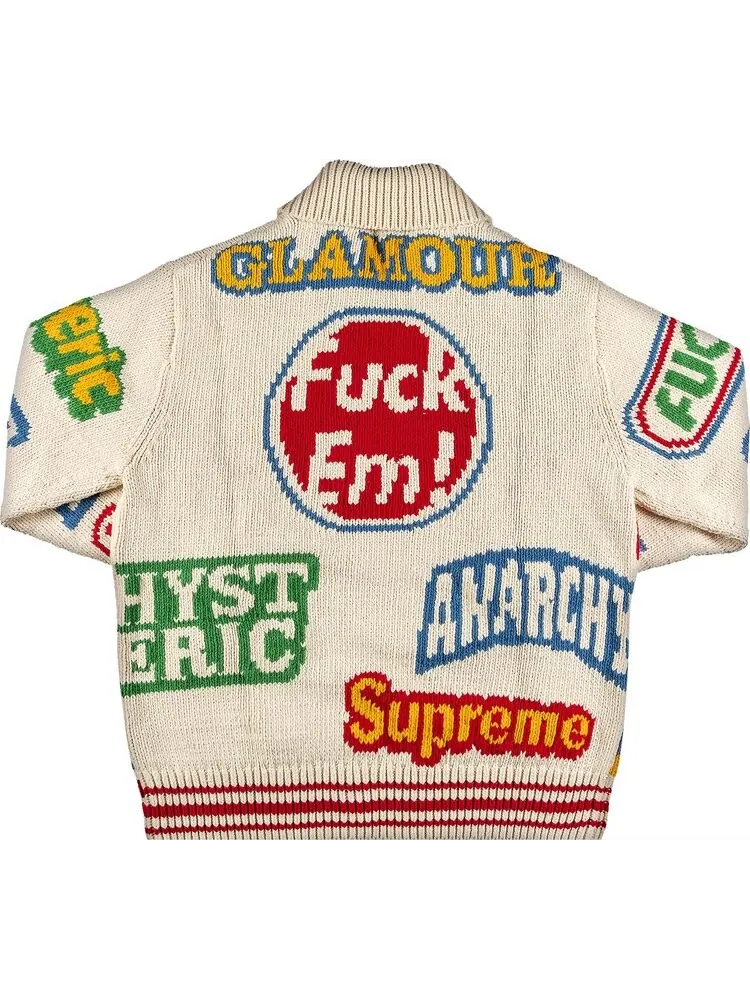 Свитер Supreme x Hysteric Glamour Logos Zip Up Sweater 'Natural' — изображение 2 из 3, бежевый