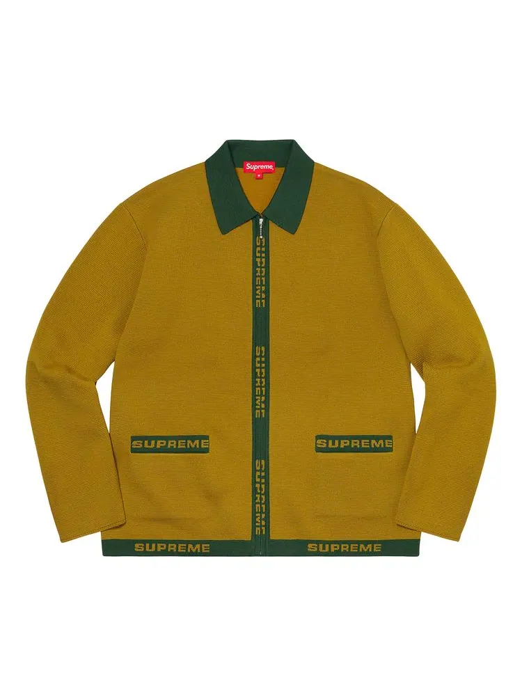 Кардиган Supreme Logo Trim Zip Up Cardigan 'Olive' — изображение 1 из 1, оливковый