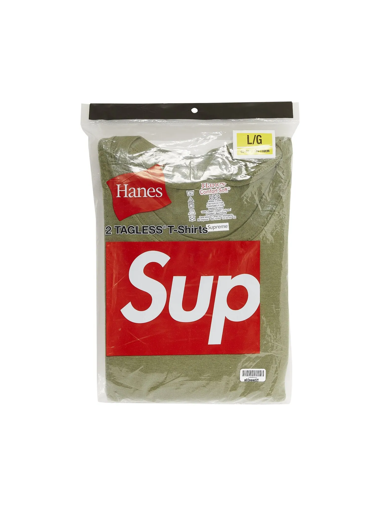 Футболки без тегов Supreme x Hanes (2 шт.) — изображение 1 из 1, оливковый