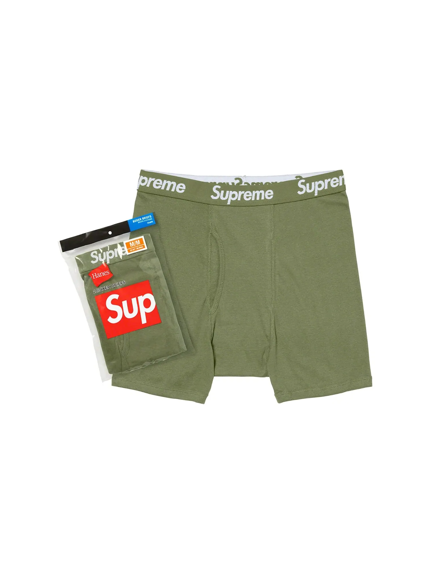 Комплект трусов Supreme x Hanes Boxer, 2 предмета — изображение 1 из 2, оливковый