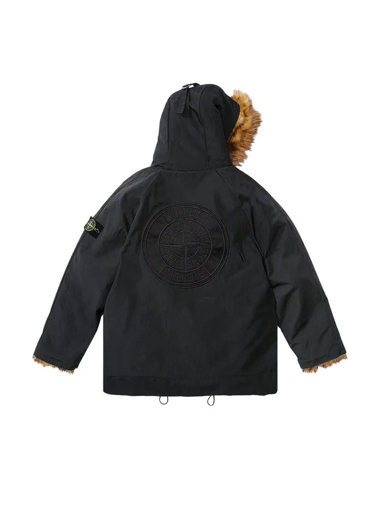 Парка Supreme x Stone Island Formula Steel Reversible Faux Fur Parka — изображение 2 из 2, черный