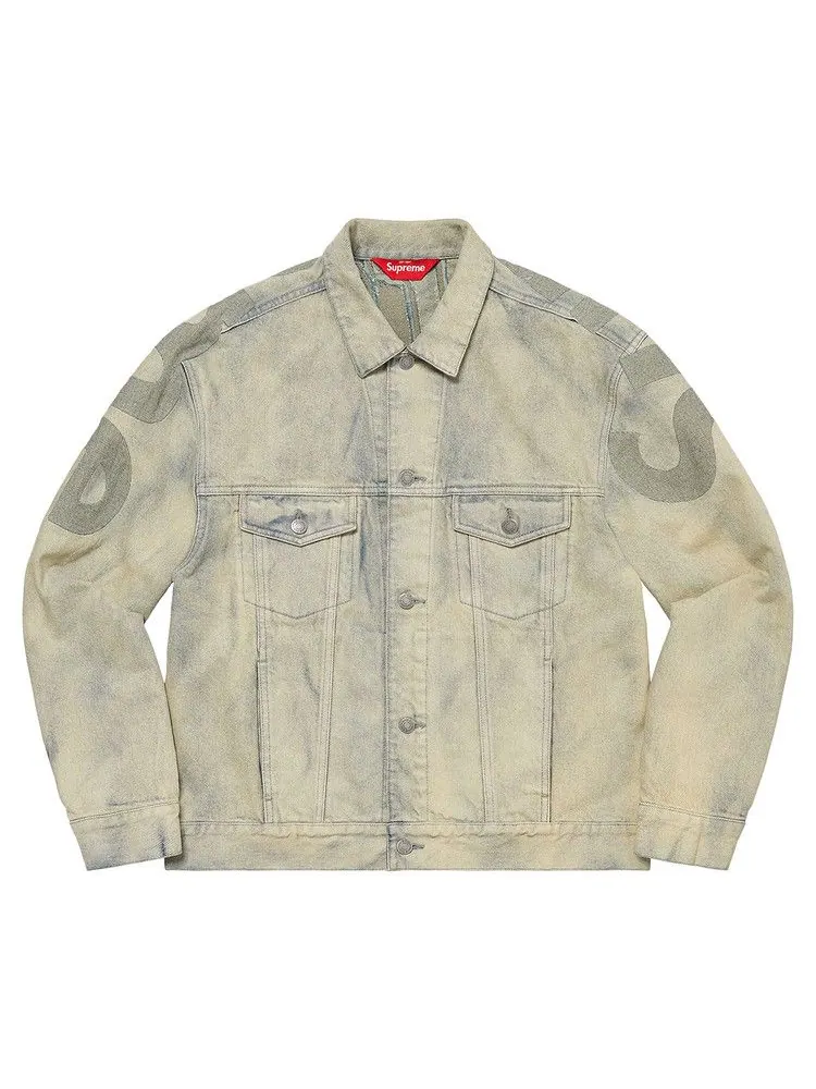 Куртка Supreme Inset Logo Denim Trucker Jacket, Dirty — изображение 1 из 2, серый