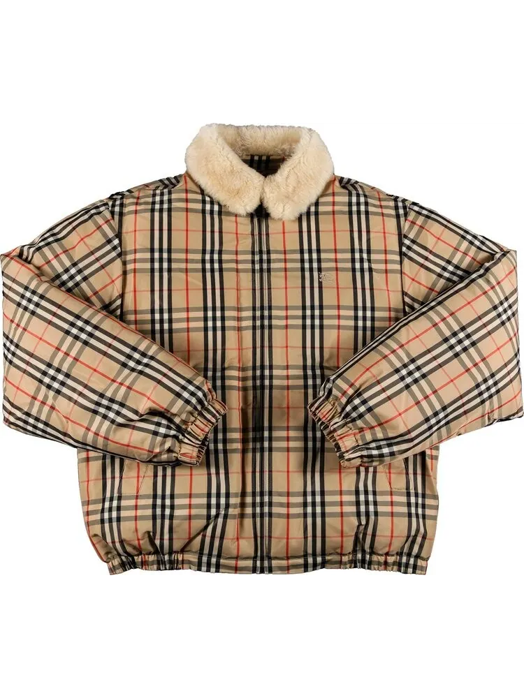 Пуховик Supreme x Burberry Shearling Collar Down Puffer Jacket In Beige — изображение 1 из 3, загар