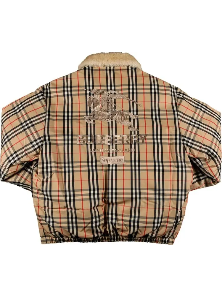 Пуховик Supreme x Burberry Shearling Collar Down Puffer Jacket In Beige — изображение 2 из 3, загар