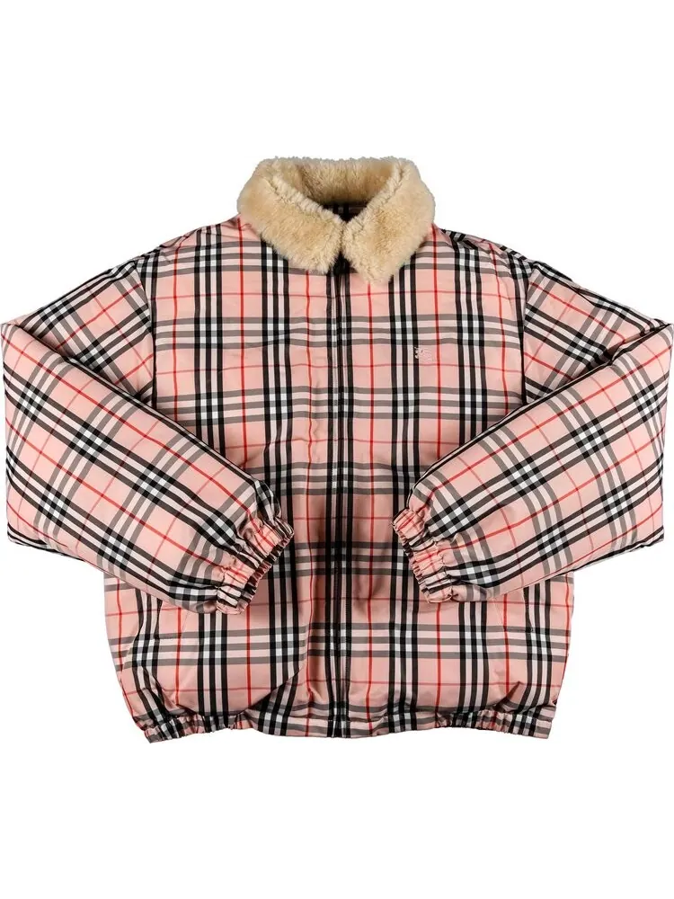 Пуховик Supreme x Burberry Shearling Collar Down Puffer Jacket 'Pink' — изображение 1 из 3, розовый