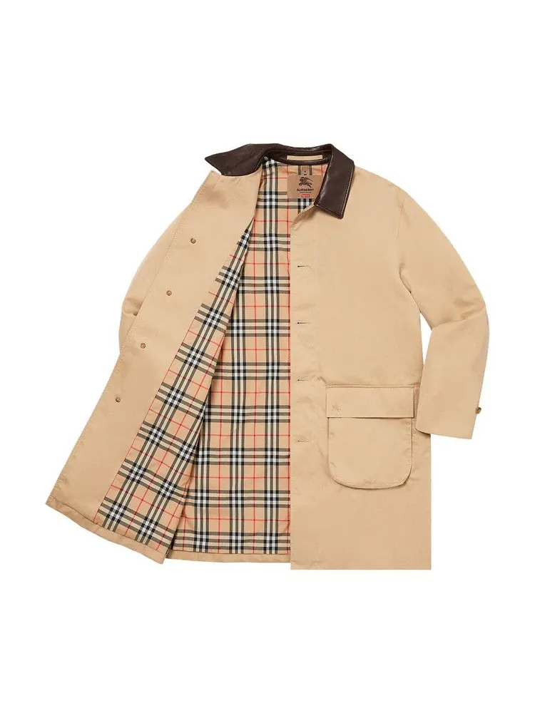 Тренч Supreme x Burberry Leather Collar Trench — изображение 3 из 3, бежевый