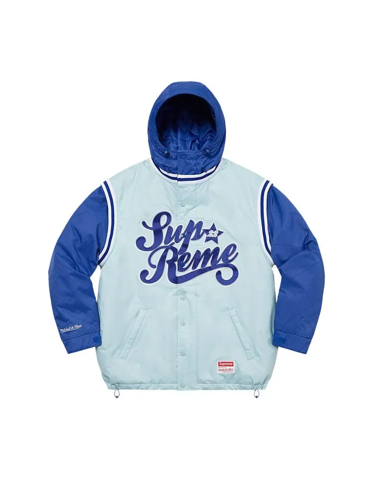 Куртка Supreme x Mitchell & Ness Quilted Sports Jacket — изображение 1 из 2, светлый синий